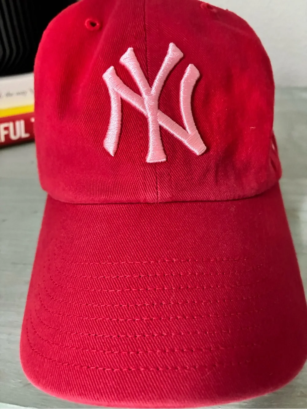 Evereve Red Baseball Cap with Pink NY Logo. Never been worn!! - Picture 2 of 3